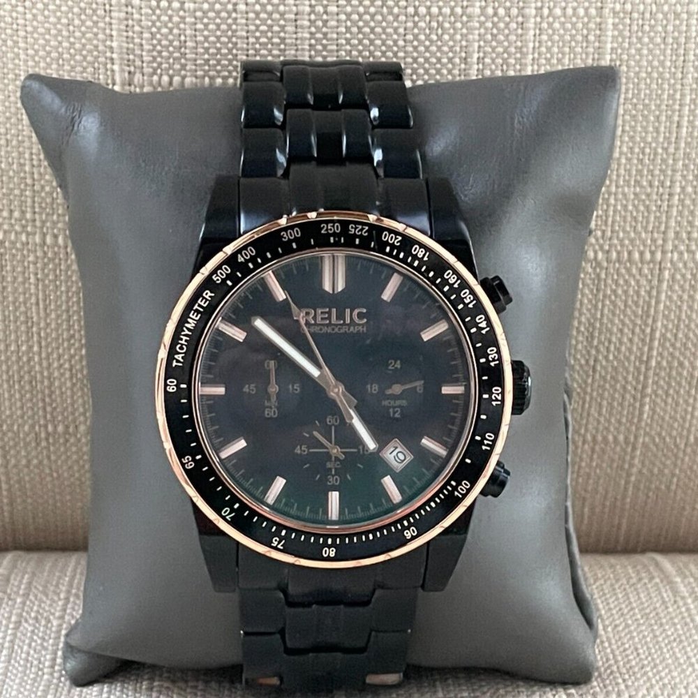 Relic Chronograph Wristwatch Black Tone Date Calendar Quartz Analog Watch $130 - Picture 10 of 12